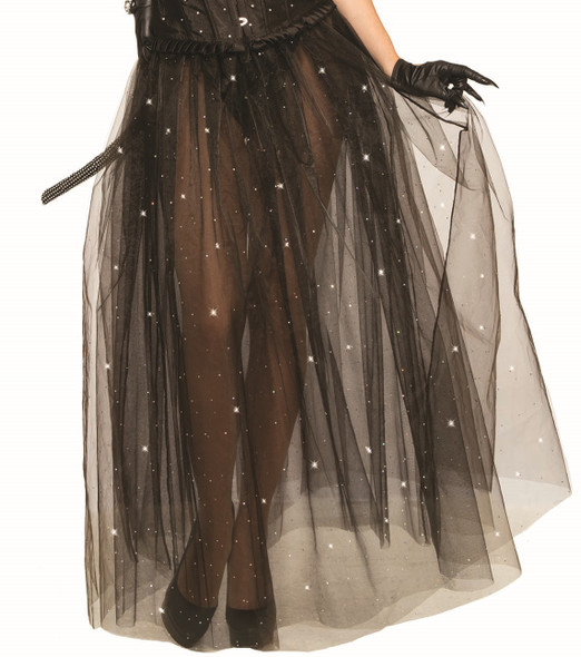 Long Black Tutu Mesh Skirt Rhinestones Women's Costume Accessory Goth Crinoline