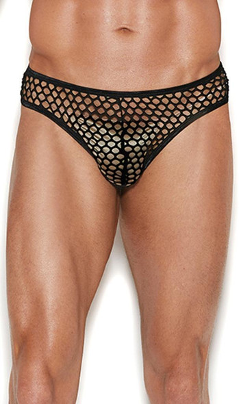 Elegant Moments Men's Sexy Black Fishnet Thong Back Brief Underwear See Through