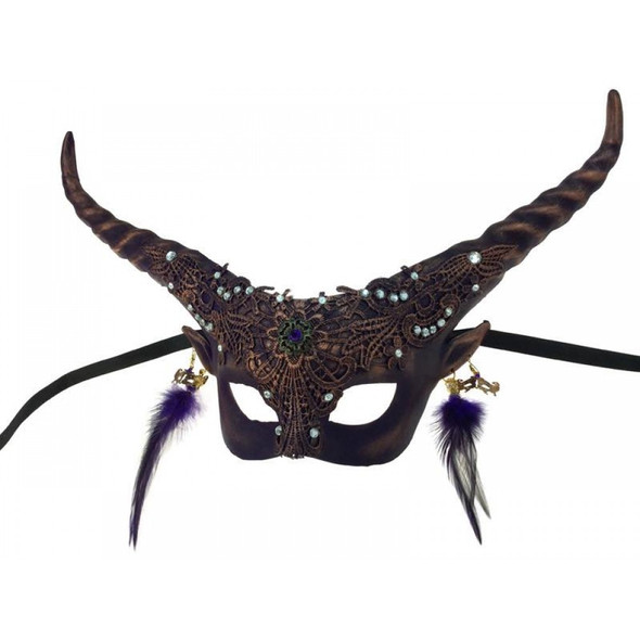 Purple Fawn Halloween Fancy Half Mask Adult Horns Mystical Spirit Animal