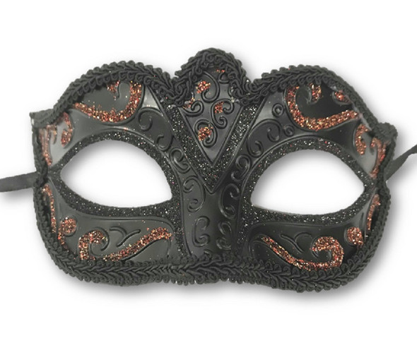 Venetian Style Half Mask Masquerade Black Red Glitter Costume Accessory