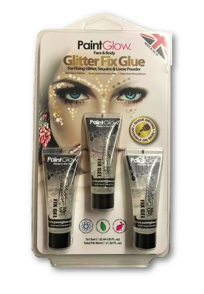 Paint Glow Glitter Fix Gel Powder Glue Primer Festival Rave Wear 3x 13ml Tubes