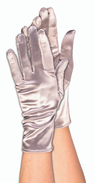 Silver Satin Short Adult Gloves Theatrical Fashion Halloween Costume Accessory