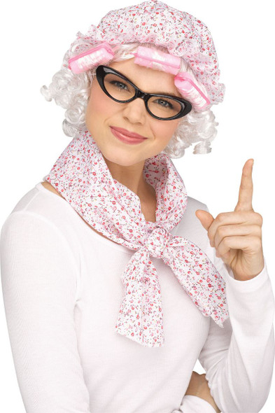 Grammy Kit Mop Cap w/Hair Curlers Glasses Neckerchief Adult Costume Accessory