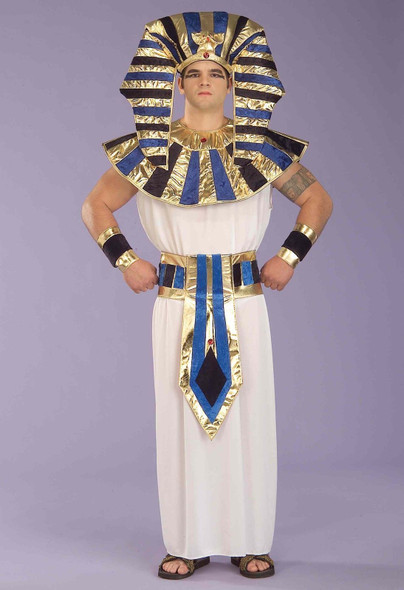 Super King Tut Gold White Men Adult Costume std xl - xxl Toga Pharaoh Hat Cuffs