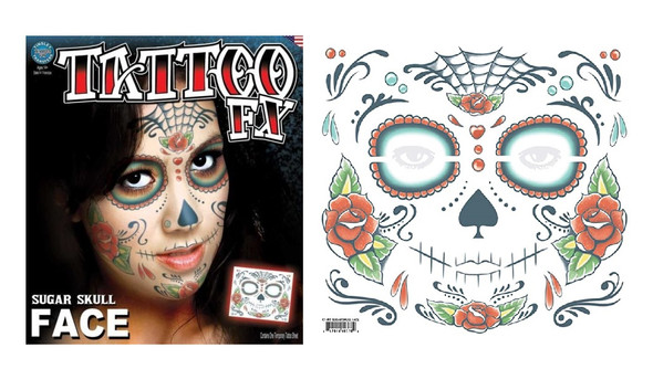 Tinsley Transfers DOD Sugar Skull Temporary Face Tattoos Halloween FX Makeup