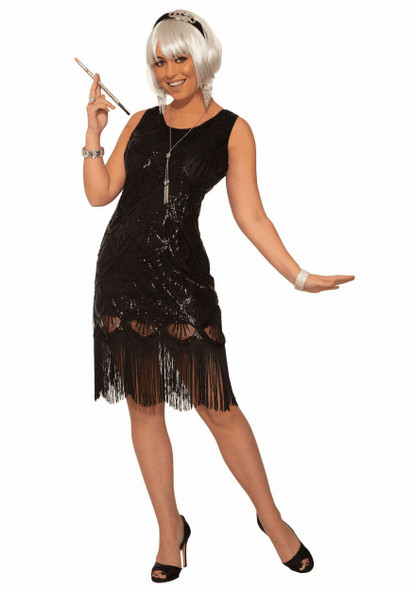 Women's Black Flapper Fringe Costume Fancy Dress Roaring 20's X-Small / Small