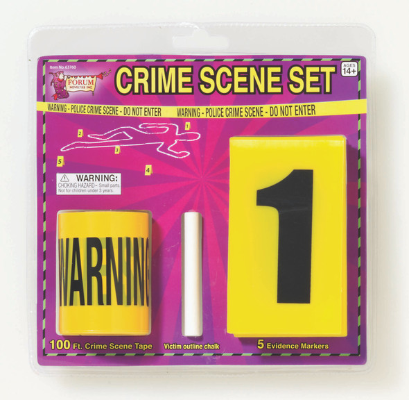 Crime Scene Kit 100ft Crime Scene Tape 5 Evidence Markers 1 Chalk Halloween Prop
