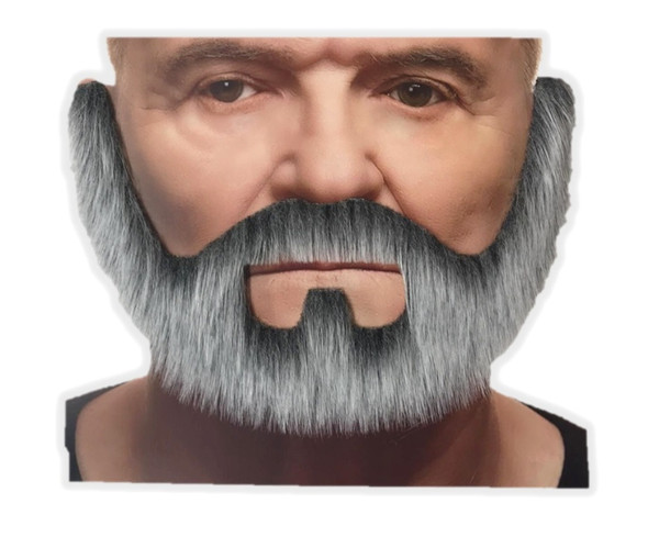 White & Grey Mustache & Beard Set 3M Self Adhesive Facial Hair Mens Old Man King