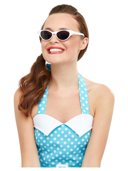 1950's White Flyaway Style Sunglasses Rock & Roll Women's Adult Costume Accessory