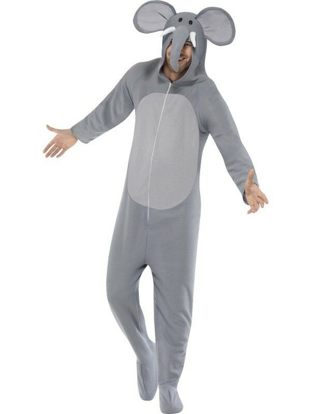 Grey Elephant Costume Hooded Jumpsuit Safari Jungle Animal Adult SM-LG