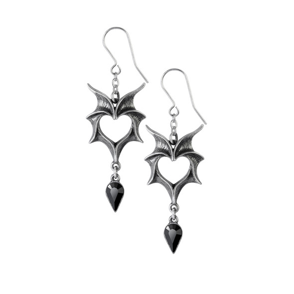 Alchemy of England Love Bats Pewter Heart Gothic Style Dangle Earrings