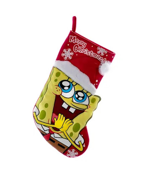 SpongeBob Squarepants Red Printed Applique Merry Christmas Stocking
