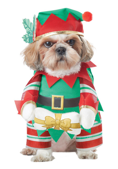 Santa's Little Helper Elf Pup Dog Costume Christmas Pet Hat Bone LARGE