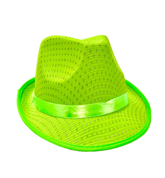 Neon Green Glittery Fedora Hat Party Parade Costume Accessory