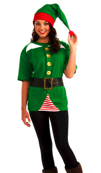 Adult 3 Pce Christmas Jolly Elf Costume Kit Santa Helper Standard Hat fr65452