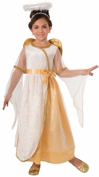 Golden Angel Gown Fancy Dress Gold n' White Guardian Girls Costume Child SM-MD