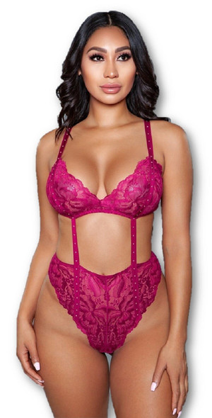 Be Wicked Annabelle Bodysuit Burgundy Wine Lace Women's Lingerie SMALL 4-6