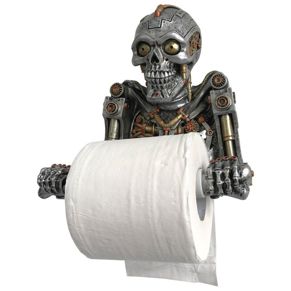 Nemesis Now Steampunk Humanoid Helper Toilet Roll Holder, Polyresin, Silver, One Size