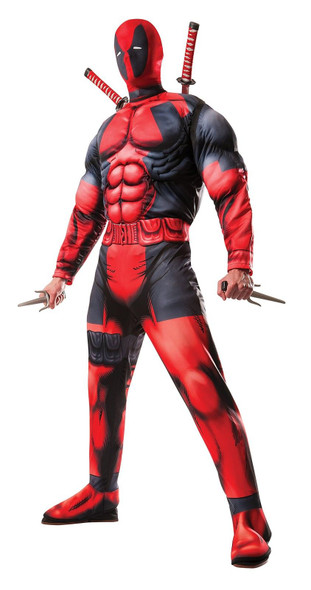 Men's Marvel Comics Deluxe Muscle Chest Deadpool Costume Superhero X-Large