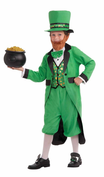 Green Mr. Leprechaun Child Costume Med 8-10 Jacket St Patrick Hat Vest Shamrock