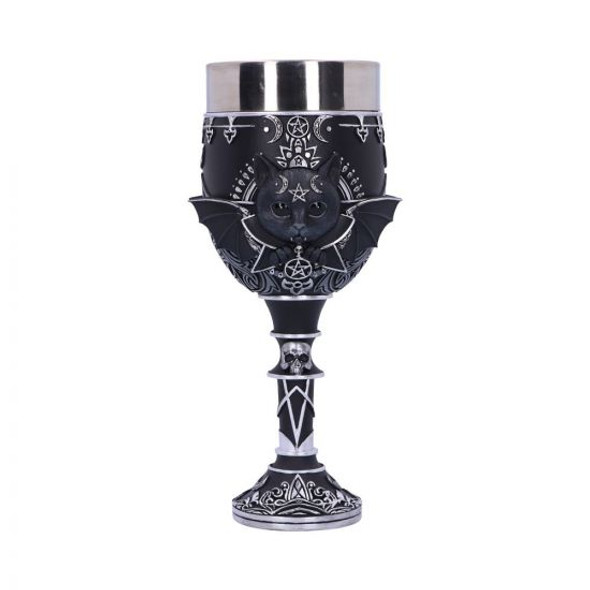 Nemesis Malpuss Black Cat Bat Detailed Resin Gothic Wine Goblet