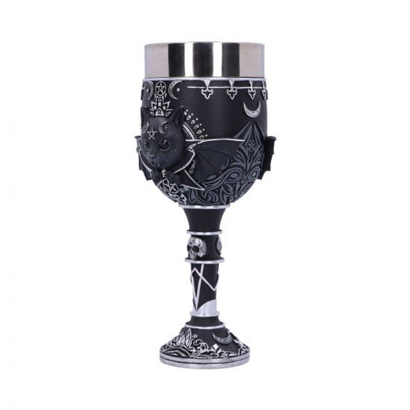 Nemesis Malpuss Black Cat Bat Detailed Resin Gothic Wine Goblet