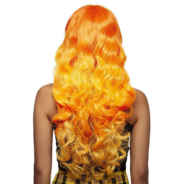 Smiffys Manic Panic Siren Psychedelic Sunrise Long Curly Wig Heat Styleable