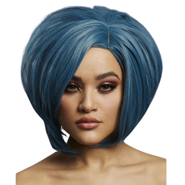 Fever Collection Savanna Petrol Blue Asymmetric Bob Side Part Wig Heat Styleable