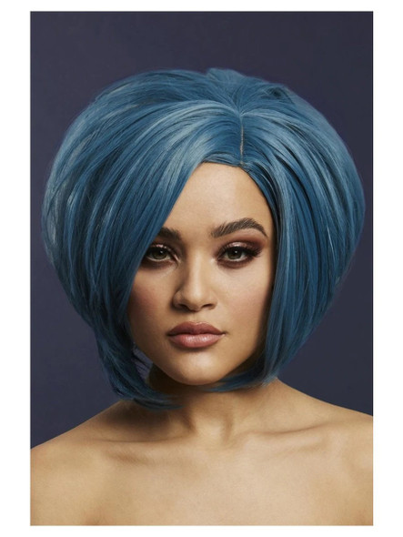 Fever Collection Savanna Petrol Blue Asymmetric Bob Side Part Wig Heat Styleable