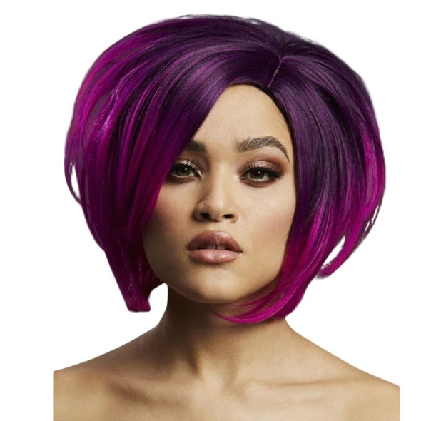 Fever Collection Savanna Purple Asymmetric Bob Side Part Wig Heat Styleable