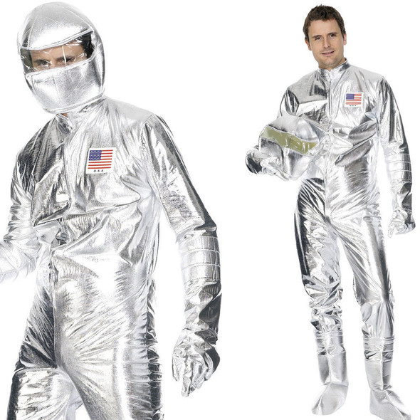 Metallic Silver Spaceman Costume Jumpsuit Astronaut NASA Apollo Adult Mens MD-LG