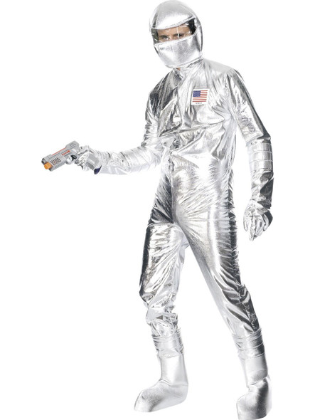 Metallic Silver Spaceman Costume Jumpsuit Astronaut NASA Apollo Adult Mens MD-LG