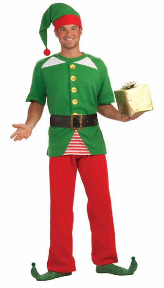 Jolly Elf Adult 4 pce Christmas Costume Santa Helper Std Hat Men Women Unisex
