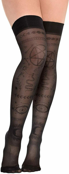 Sheer Celestial Black Thigh Highs Adult Women's Costume Accessory One Size