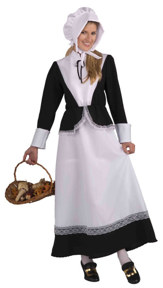 Women Pilgrim Adult Costume Thanksgiving Dress Bonnet Apron Colonial Pioneer