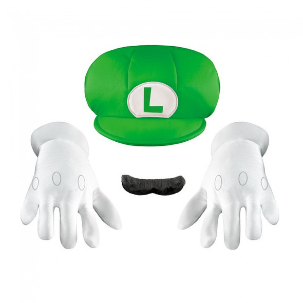 Licensed Super Mario Bros Child Luigi Costume Accessory Kit Hat Mustache Gloves