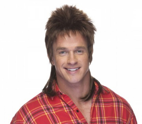 High Quality Brown Mullet Hair Wig Adult Male Joe Dirt 1980's 80's Rocker