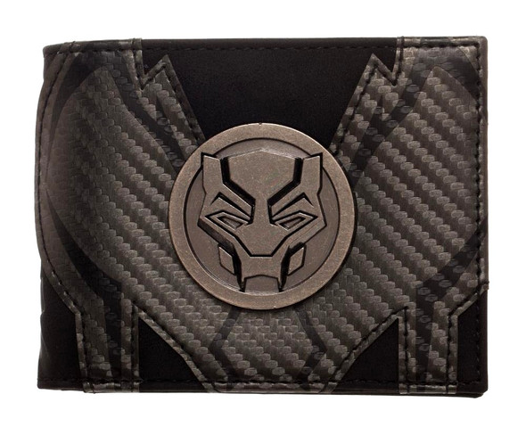Marvel Black Panther Bi-Fold Black Wallet Metal Badge PU Leather Superhero
