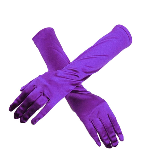 Elegant Stretch Purple Satin Elbow Evening Length Gloves Costume Prom Accessory