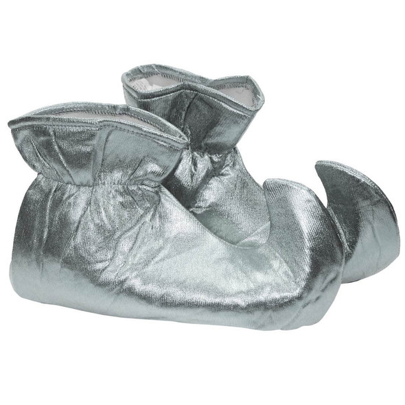 Shiny Metallic Silver Cloth Elf Shoes Genie Curly Toes Adult Costume Accessory