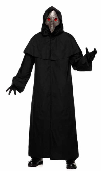 Black Horror Hooded Robe Medieval Adult Men's Halloween Costume Plus Size XXL