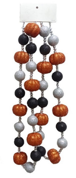 6' Pumpkin Glitter Garland Pumpkins Halloween Decoration White Orange Black