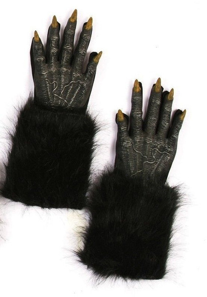 Black Werewolf Gloves Wolf Halloween Adult Costume Accessory Evil Faux Fur Latex