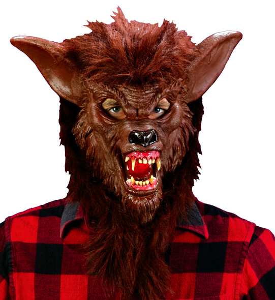 Brown Werewolf Latex Mask Evil Fangs Halloween Costume Accessory Wolf Man Beast