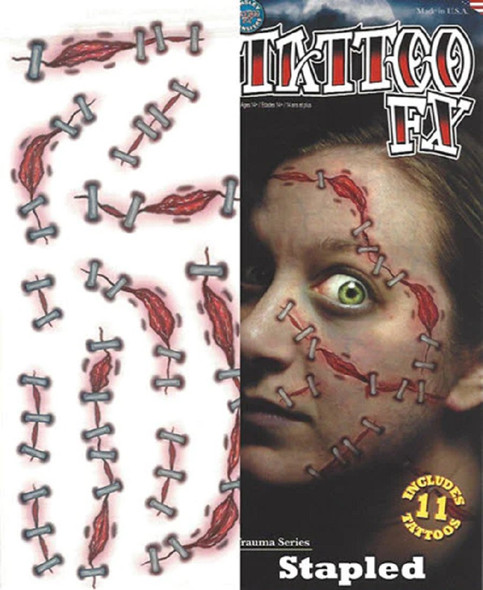 Tinsley Transfers Trauma Temporary Tattoos Stapled Wounds Halloween FX Makeup