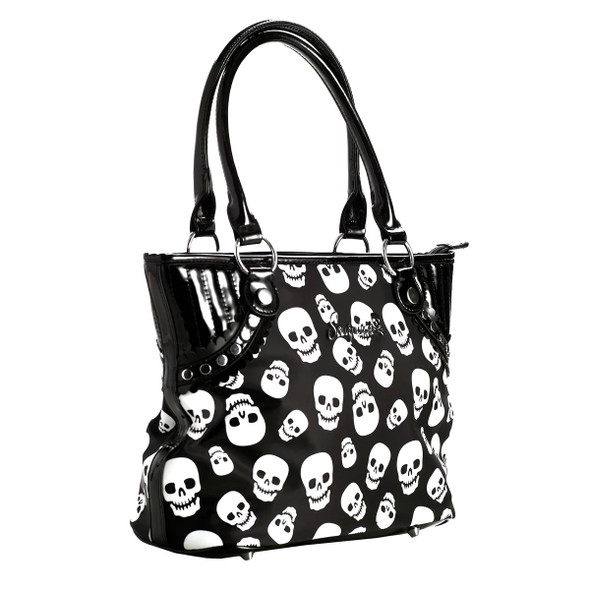 Sourpuss Clothing Lust For Skulls Black White Shoulder Tote Bag