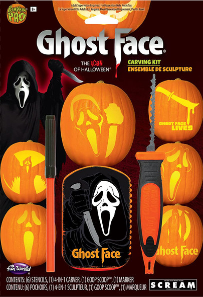 Fun World Ghost Face Scream Halloween Pumpkin Carving Decorating Kit