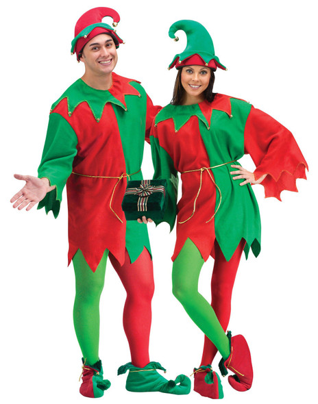 1 Elf Costume with Shoes Hat Belt Bells Christmas Red Green Santa Helper Std