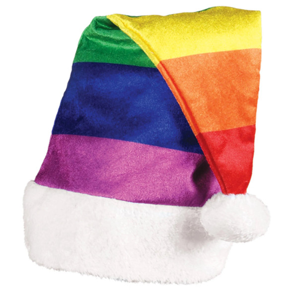 Rainbow Santa Hat Plush Party Hat Adult One Size Xmas Holiday Accessory 1/PC