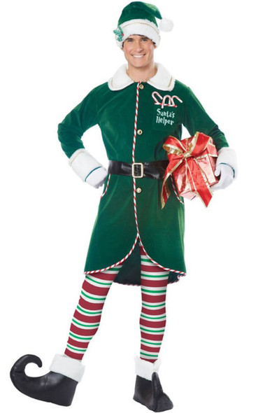 Deluxe Workshop Elf Adult Costume Fancy Dress Red Green Christmas Santa LG-XL